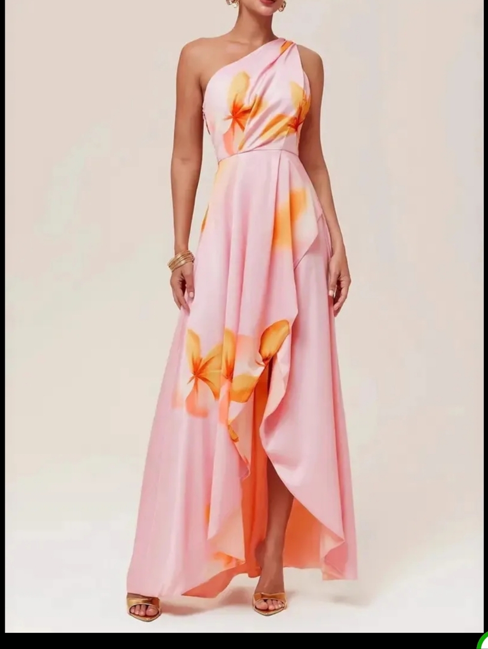 One-Shoulder Pink Floral Maxi Dress - Picture 2 of 4